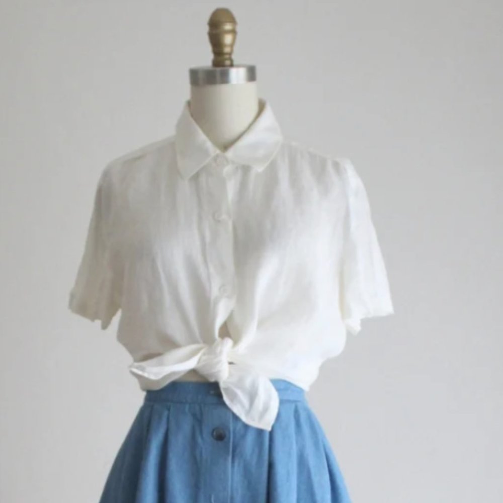 Vintage White Linen Blouse